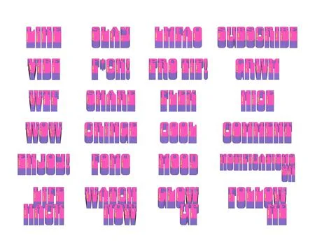 Multi layered pink and purple vaporwave slang typography set Stock Illustration