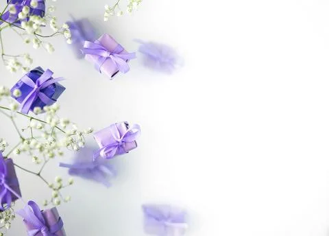 A multi-layered postcard made of gift boxes in a fashionable, trendy very per Stock Photos