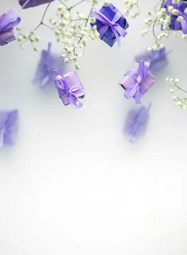 A multi-layered postcard made of gift boxes in a fashionable, trendy very per Foto stock
