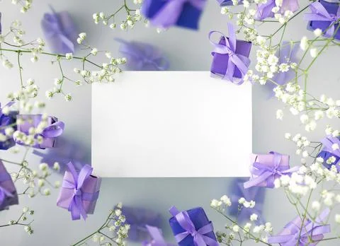A multi-layered postcard made of gift boxes in a fashionable, trendy very per Stock Photos