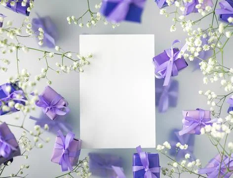 A multi-layered postcard made of gift boxes in a fashionable, trendy very per Stock Photos