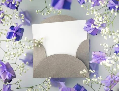 A multi-layered postcard made of gift boxes in a fashionable, trendy very per Stock Photos