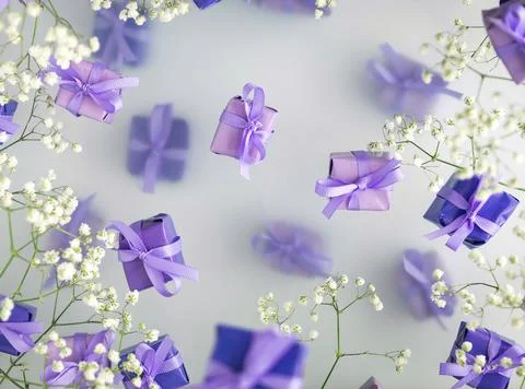 A multi-layered postcard made of gift boxes in a fashionable, trendy very per Foto stock
