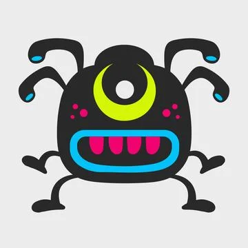 A multi-legged, one-eyed monster. A funny and cute monster. Flat cartoon ch.. Stockillustratie