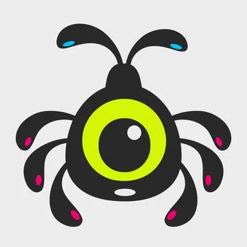 A multi-legged round monster. A funny and cute monster. Flat cartoon charac.. Stock Illustration