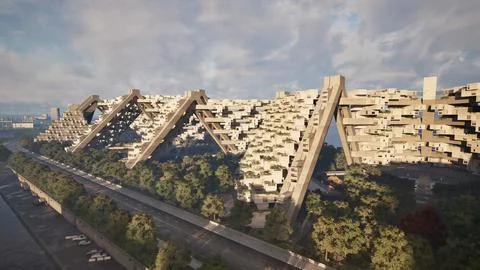 A multi-level building seen from above Ilustración de archivo