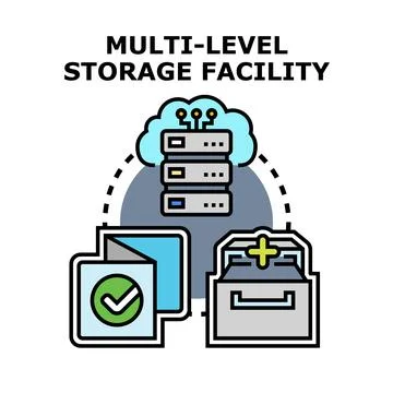 Multi level cloud data storage facility concept Stock Illustration
