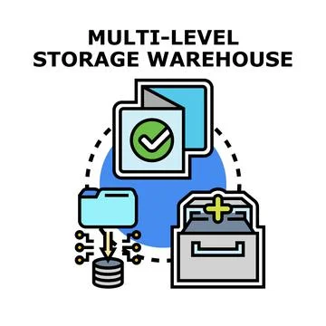 Multi level digital data storage warehouse system Stock Illustration