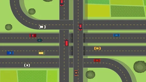 Multi-level highway with heavy traffic, top view Stock Footage 329625738
