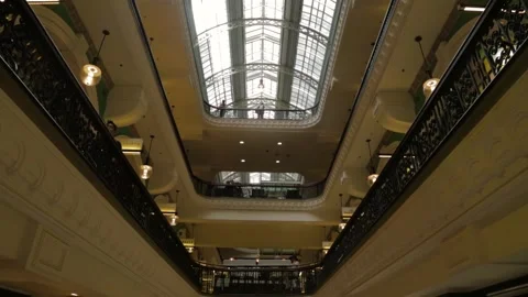 Multi-Level Interior of Shopping Arcade with Glass Roof in Sydney, Australia Stock Footage 345741438
