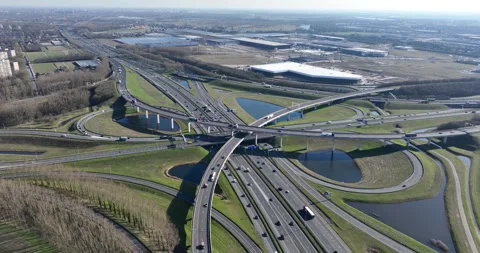 Multi level intersection, transportation and mobility. Junction Ridderkerk Stock Footage 305435163