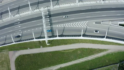 Multi level road highway with car traffic Spbd. fast movemet of cars on Stock Footage 135782629