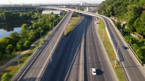 Multi level road junction with bridges on the approach to the city Video stock 337451920