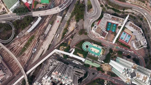Multi-Level Road Junction in Hong Kong, aerial view Stock Footage 124138742