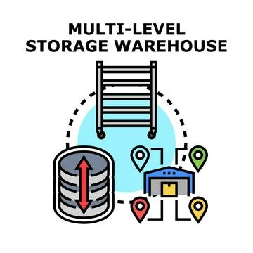 Multi level storage warehouse logistics management concept Stock Illustration