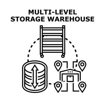 Multi level storage warehouse logistics management concept Stock Illustration