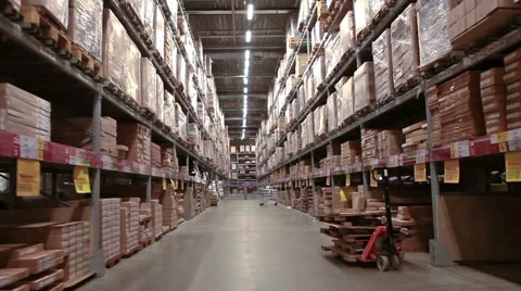 Multi level warehouse with racks full of goods and materials Stock Footage 46938963