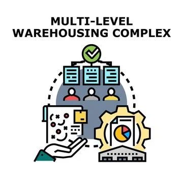 Multi level warehousing complex management and logistics operations Stock Illustration