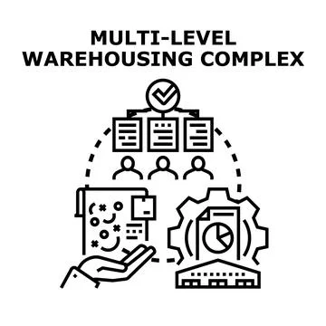 Multi level warehousing complex management and logistics operations Stock Illustration