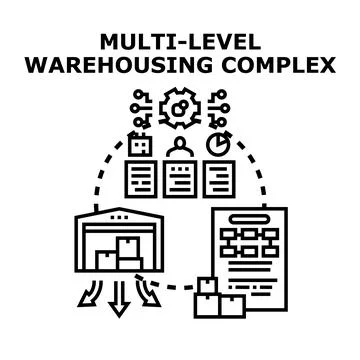 Multi level warehousing system management concept Stock Illustration