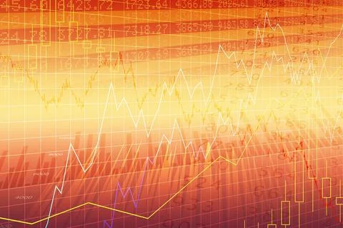 Multi-line financial chart is displaying flat design with colored lines, grid Stock Photos