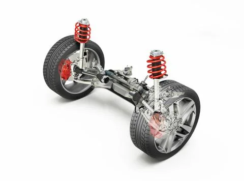 Multi link front car suspension, with brakes and wheels. Stock Photos