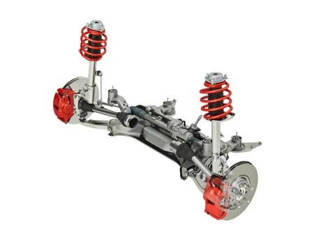 Multi link front SUV car suspension, with brakes. 3D rendering. Stock Photos