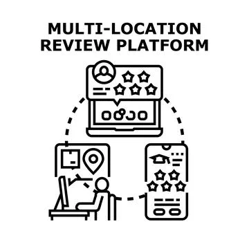Multi location review platform concept for business analysis Stock Illustration