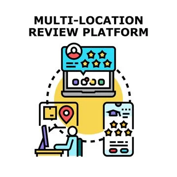 Multi location review platform concept for business analysis Stock Illustration