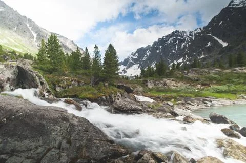 Multi-man lakes mountain river, mountains and blue sky, landscape Stock Photos