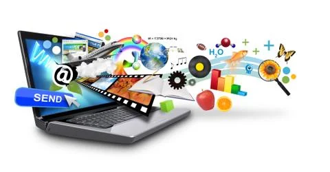 Multi Media Internet Laptop with Objects Stock Illustration