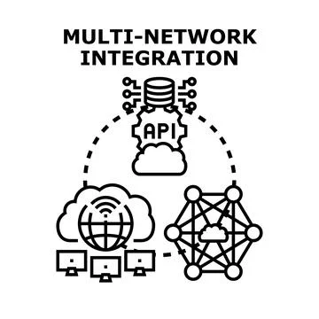 Multi network integration concept connecting various computing systems Stock Illustration