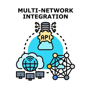 Multi network integration concept connecting various computing systems Stock Illustration