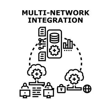 Multi network integration managing global cloud computing data Illustrazione stock