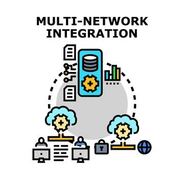 Multi network integration managing global cloud computing data Stock Illustration