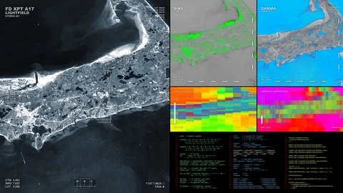 Multi-panel display: aerial surveillance flyover of Cape Cod, Massachusetts Stock Footage 122226527