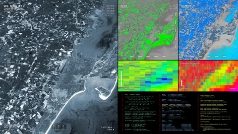 Multi-panel display: aerial surveillance... | Stock Video | Pond5