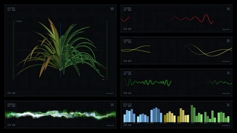 Multi-panel visual display: plant scan, graphs, readouts, indicators Vidéo 88538650
