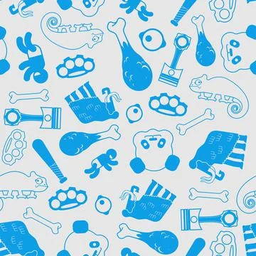 Multi pattern seamless. Piston and mammoth background. Skull and brass knuckl Stockillustratie