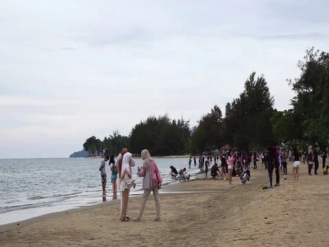 Multi people at beach Stock Footage 129138150