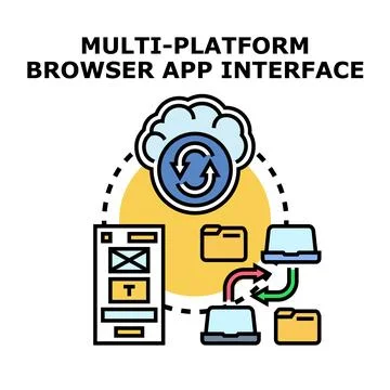 Multi platform browser app interface synchronizing data イラスト素材