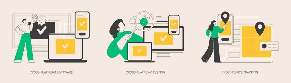 Multi platform framework abstract concept vector illustrations. Illustrazione stock