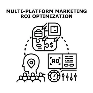 Multi platform marketing roi optimization concept illustrating a business str Illustrazione stock