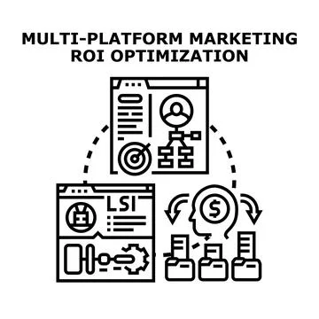 Multi platform marketing roi optimization concept illustration Stock Illustration