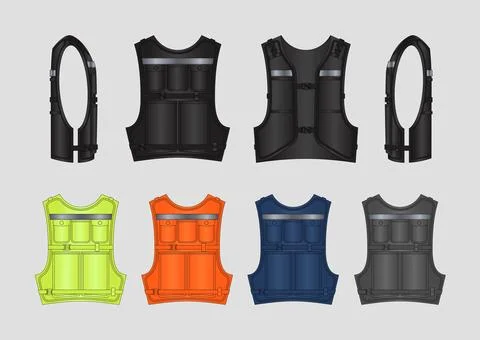 Multi Pocket Safety Vest Vector Mockup High Visibility Construction Workwear Set 스톡 일러스트
