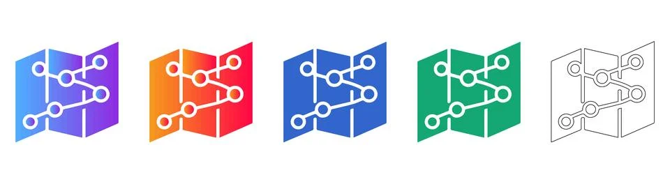 Multi Point Route Path Icons Set Illustrazione stock