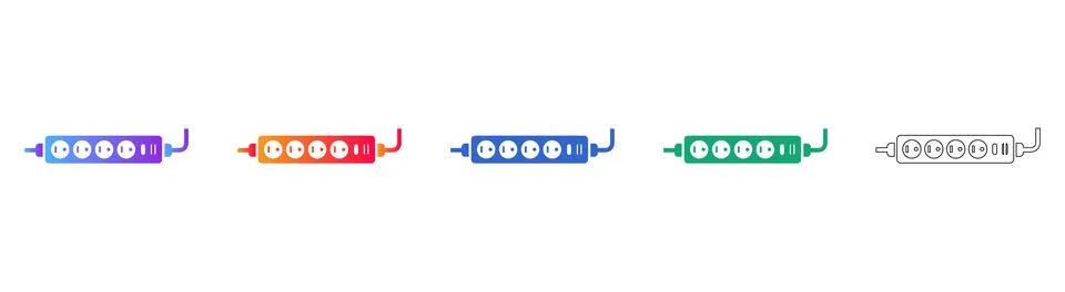 Multi Port Electrical Power Strip Icons Stock Illustration