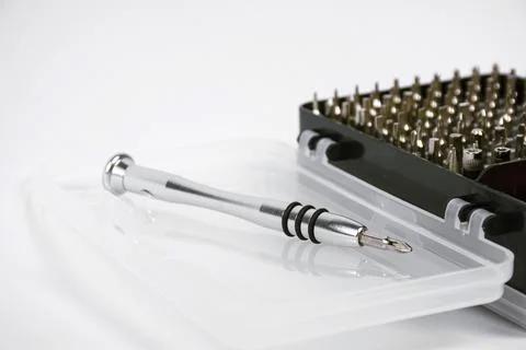 Multi precision screwdriver set in the plastic box Stock Photos