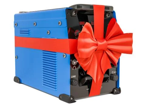 Multi-process welder with bow and ribbon. Gift concept, 3D rendering Stock Illustration