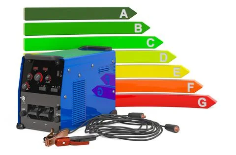 Multi-process welder with energy efficiency chart, 3D rendering イラスト素材